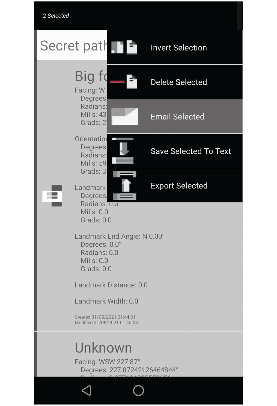 Screenshot showing menu expanded and the email selected menu item highlighted.