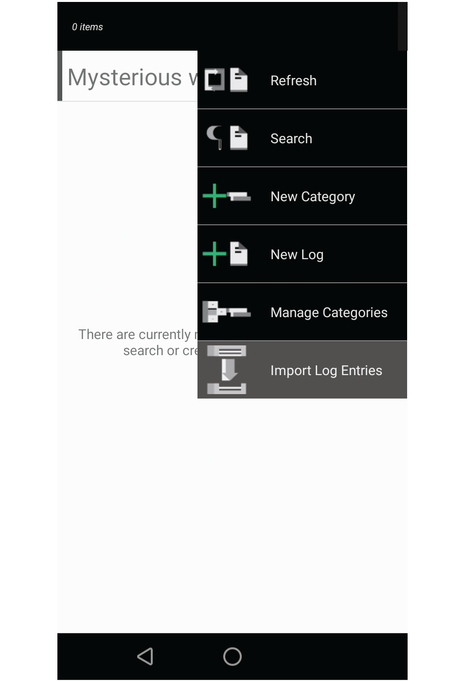 Screenshot showing menu expanded with the import menu item highlighted.