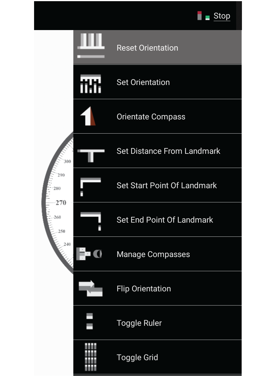 Screenshot depicting the idea of first orienting the smart device to magnetic north and then rotating the map to magnetic north.