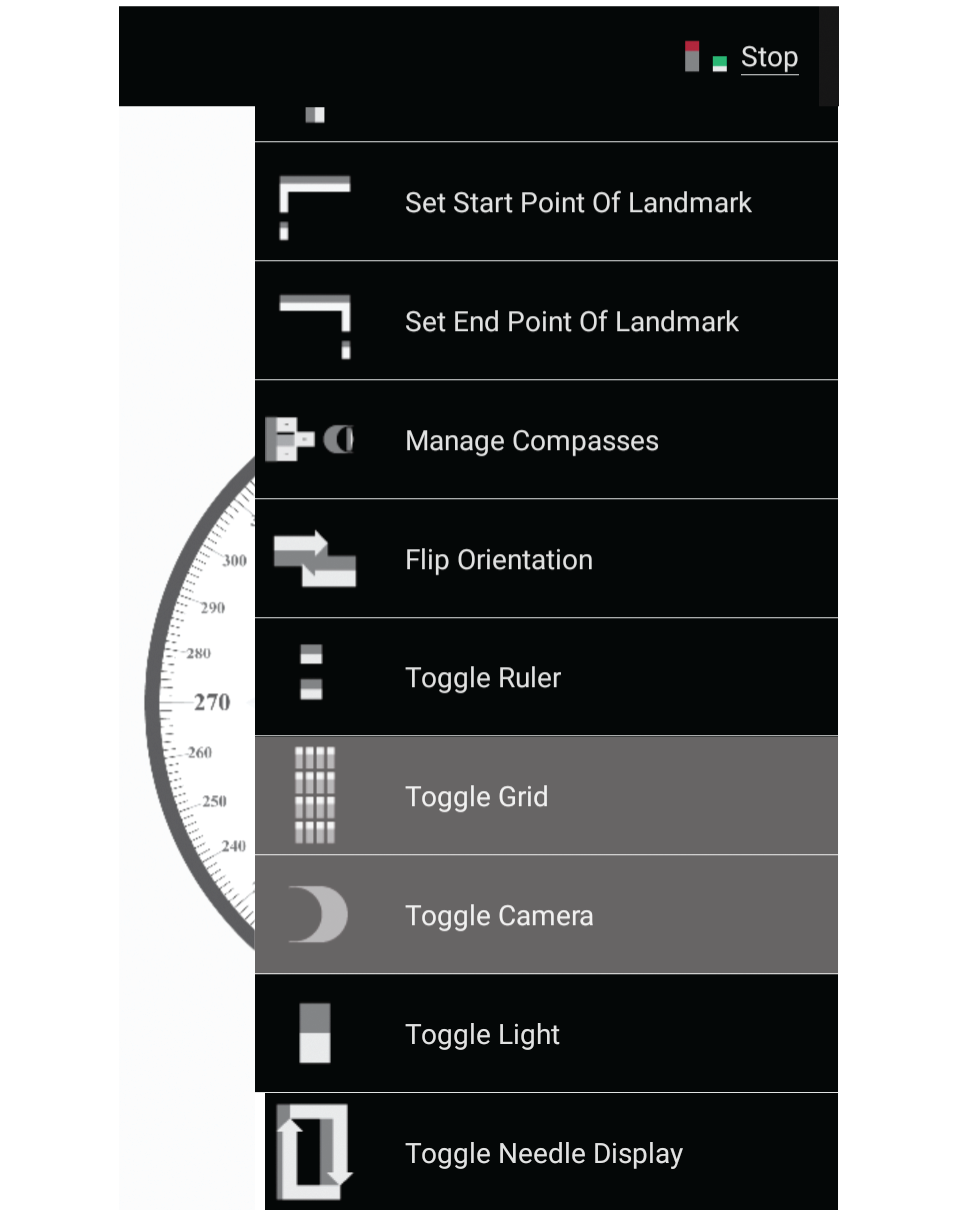 Screenshot depicting the idea of first orienting the smart device to magnetic north and then rotating the map to magnetic north.