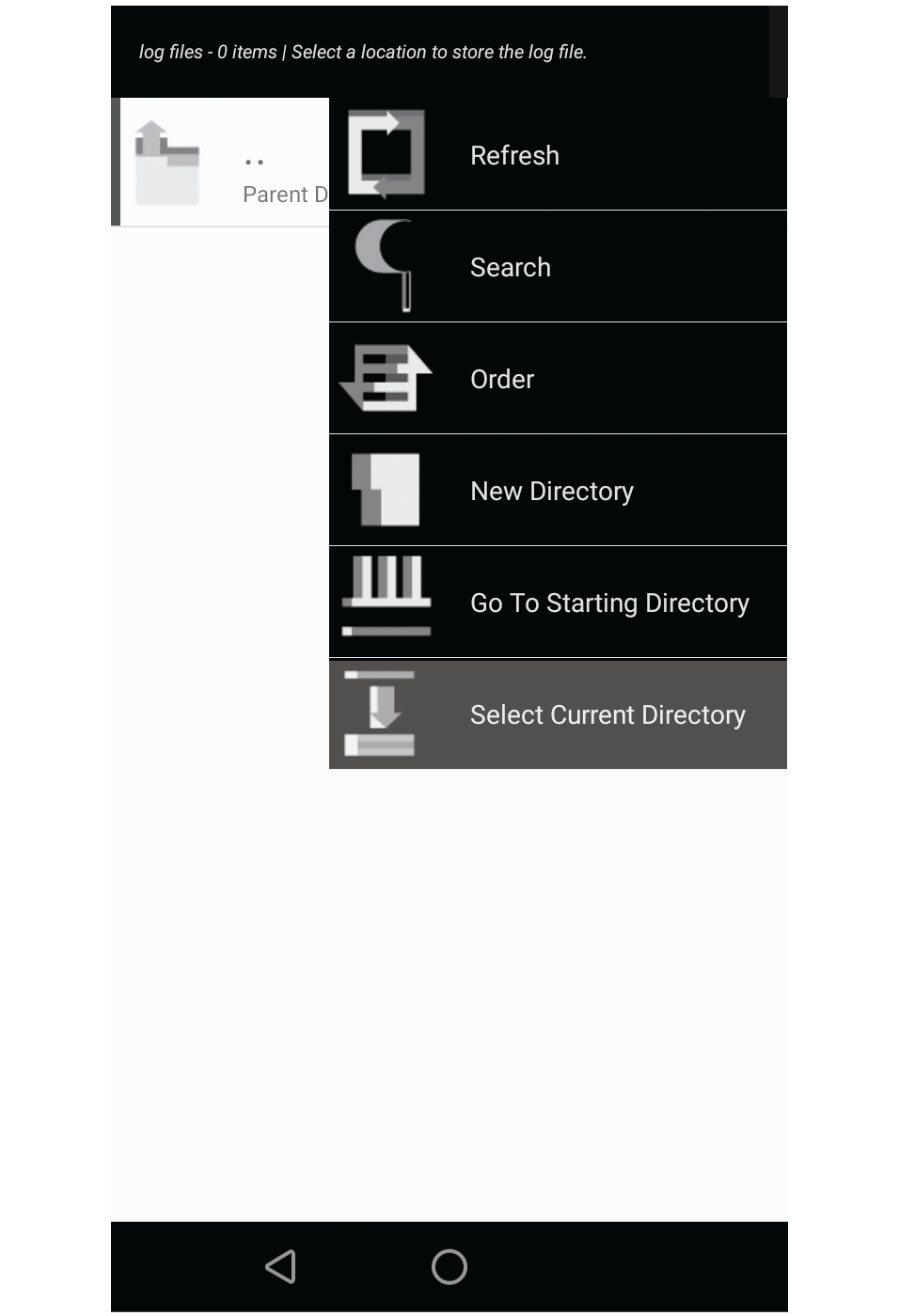 Screenshot showing file menu expanded with the select current directory menu item highlighted.