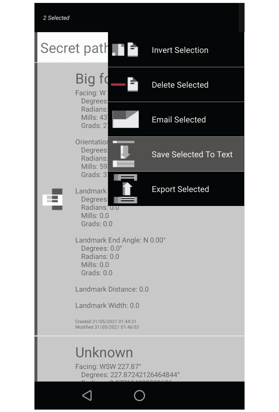 Screenshot showing menu expanded with the export selected menu item highlighted.