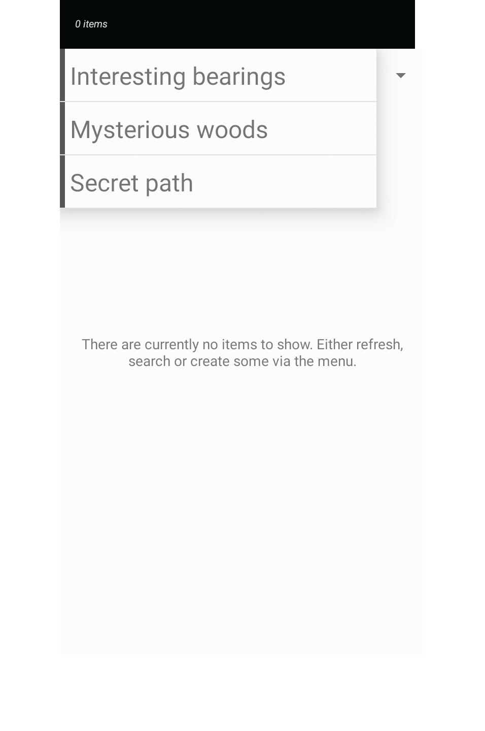 Screenshot showing the log manager with the category spinner expanded.