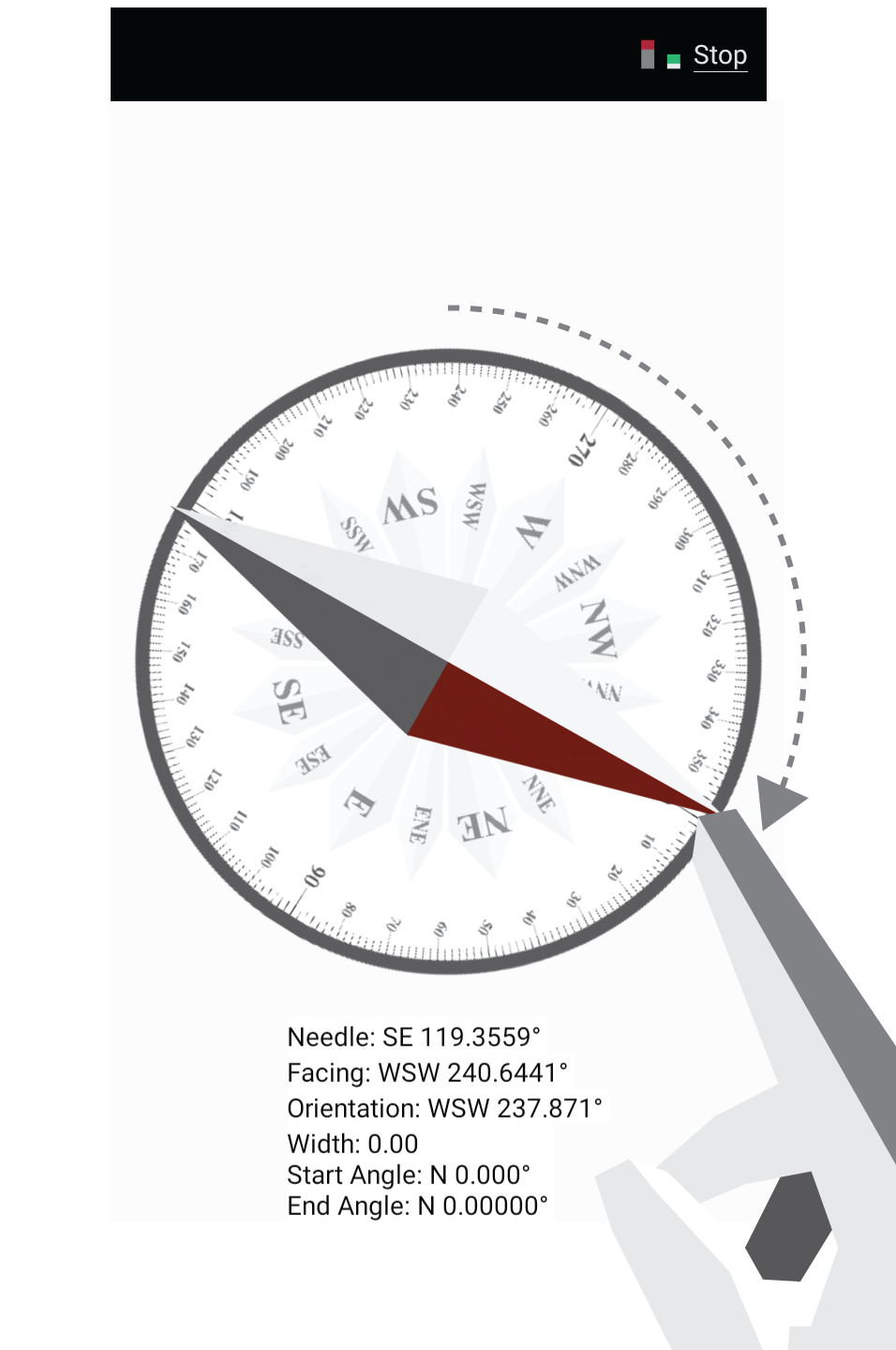 Screenshot depicting the idea of rotating the compass bezel toward the direction of magnetic North.