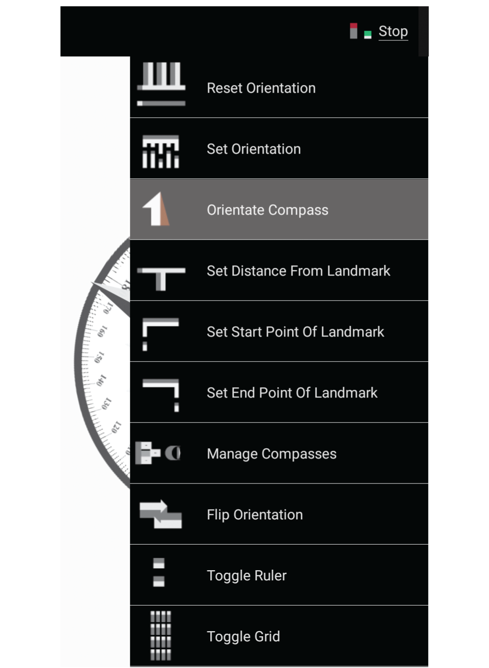 Screenshot showing an alternate means of orienting the compass bezel toward magnetic North.