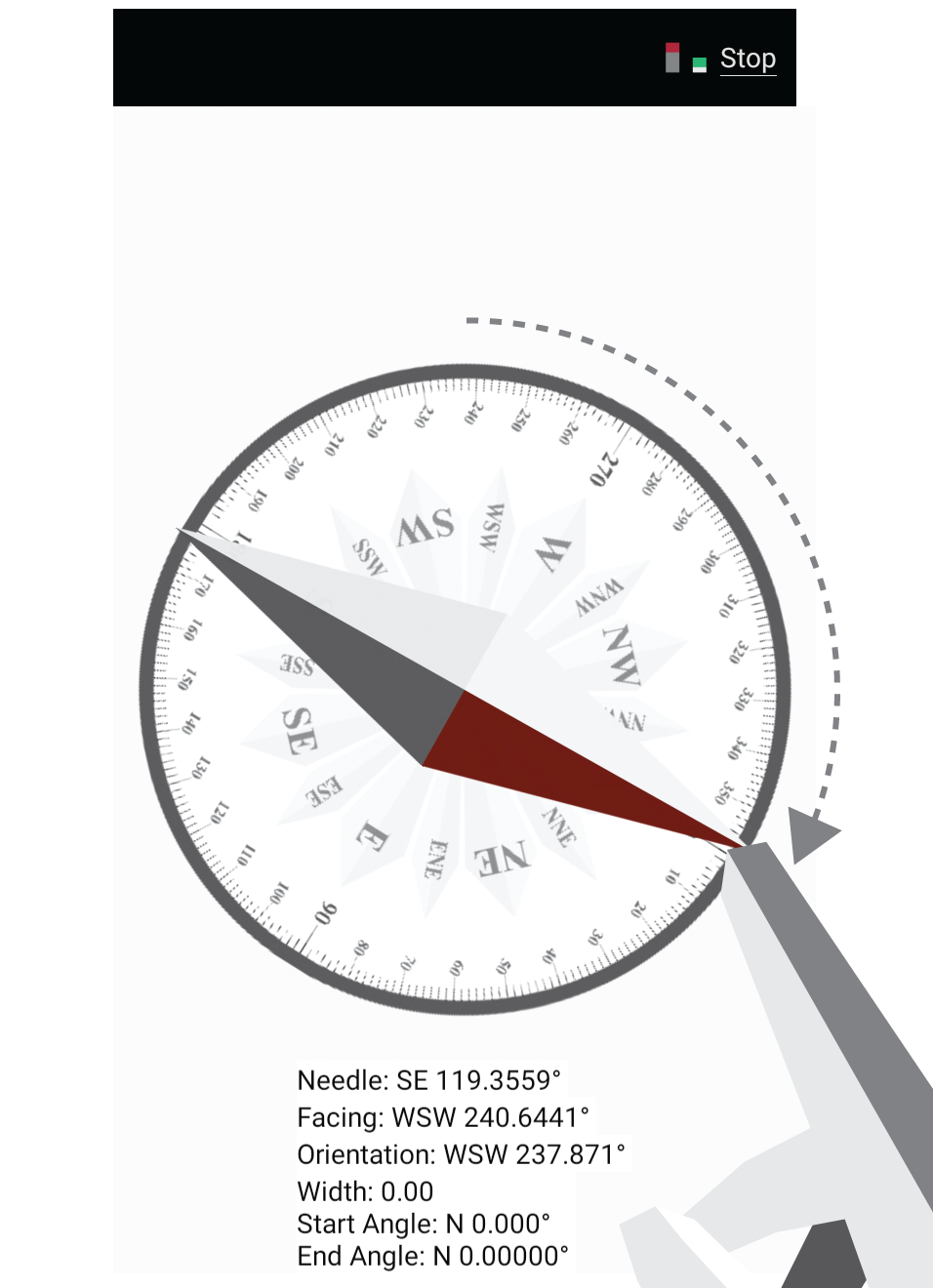 Screenshot depicting the idea of rotating the compass bezel toward the direction of magnetic North.