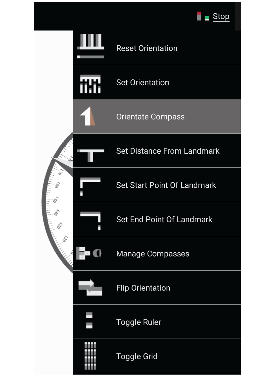 Screenshot showing an alternate means of orienting the compass bezel toward magnetic North.