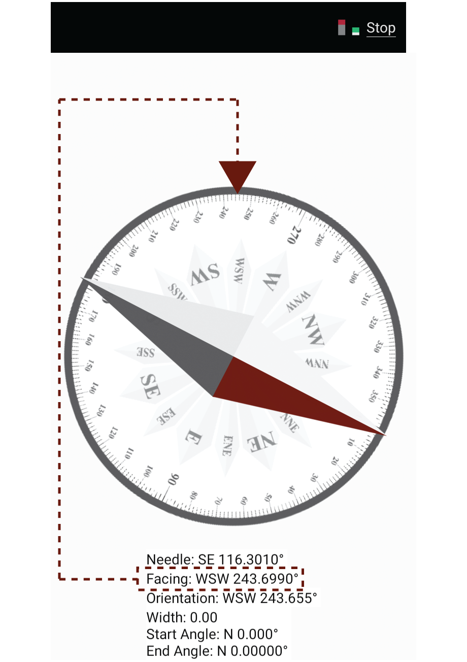 Screenshot highlighting the cardinal direction of the landmark based on the compass configuration.