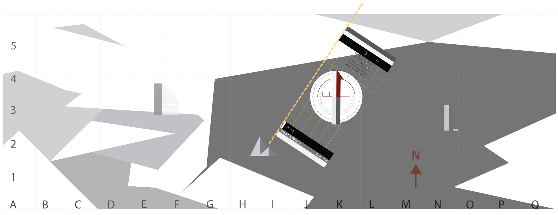 Screenshot demonstrating using the smart device as a ruler to draw line against or to place a straight object from the first landmark.