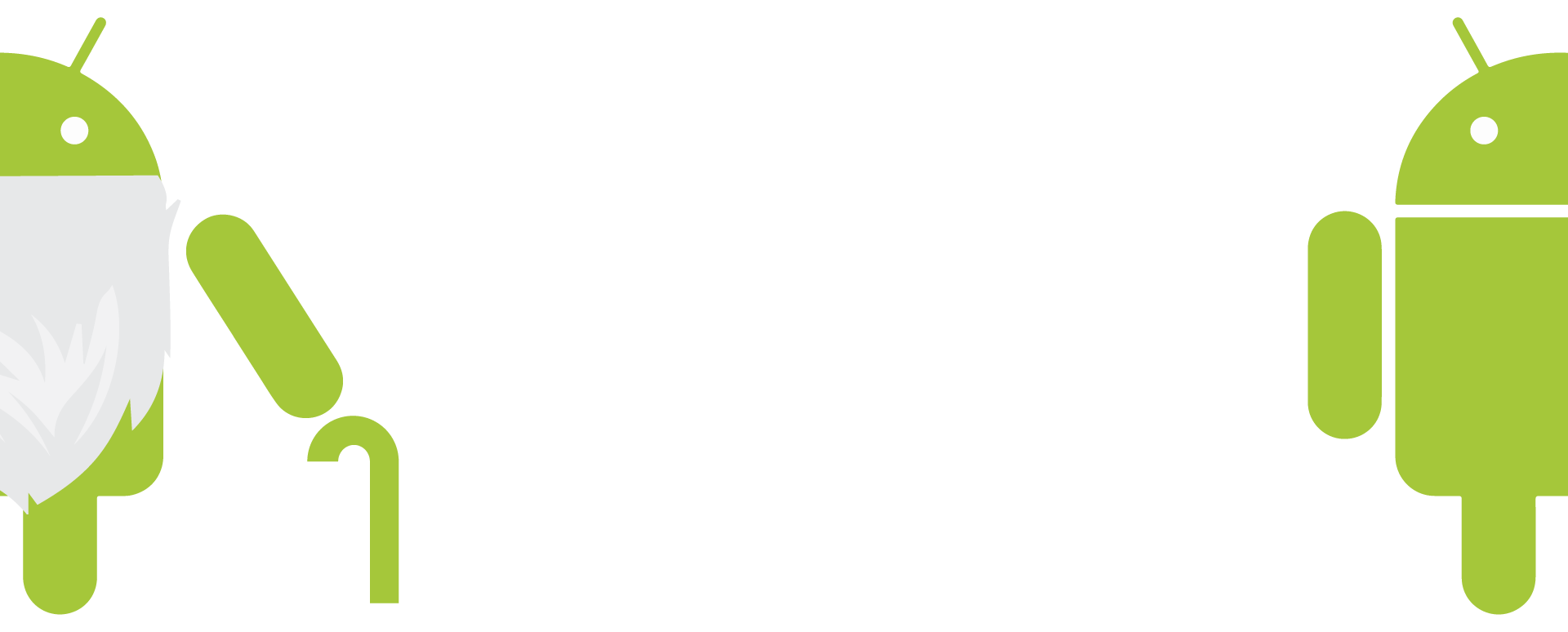 Illustration showing to the left a grey bearded Android mascot holding a walking
                     stick and to the right a normal looking Android mascot.