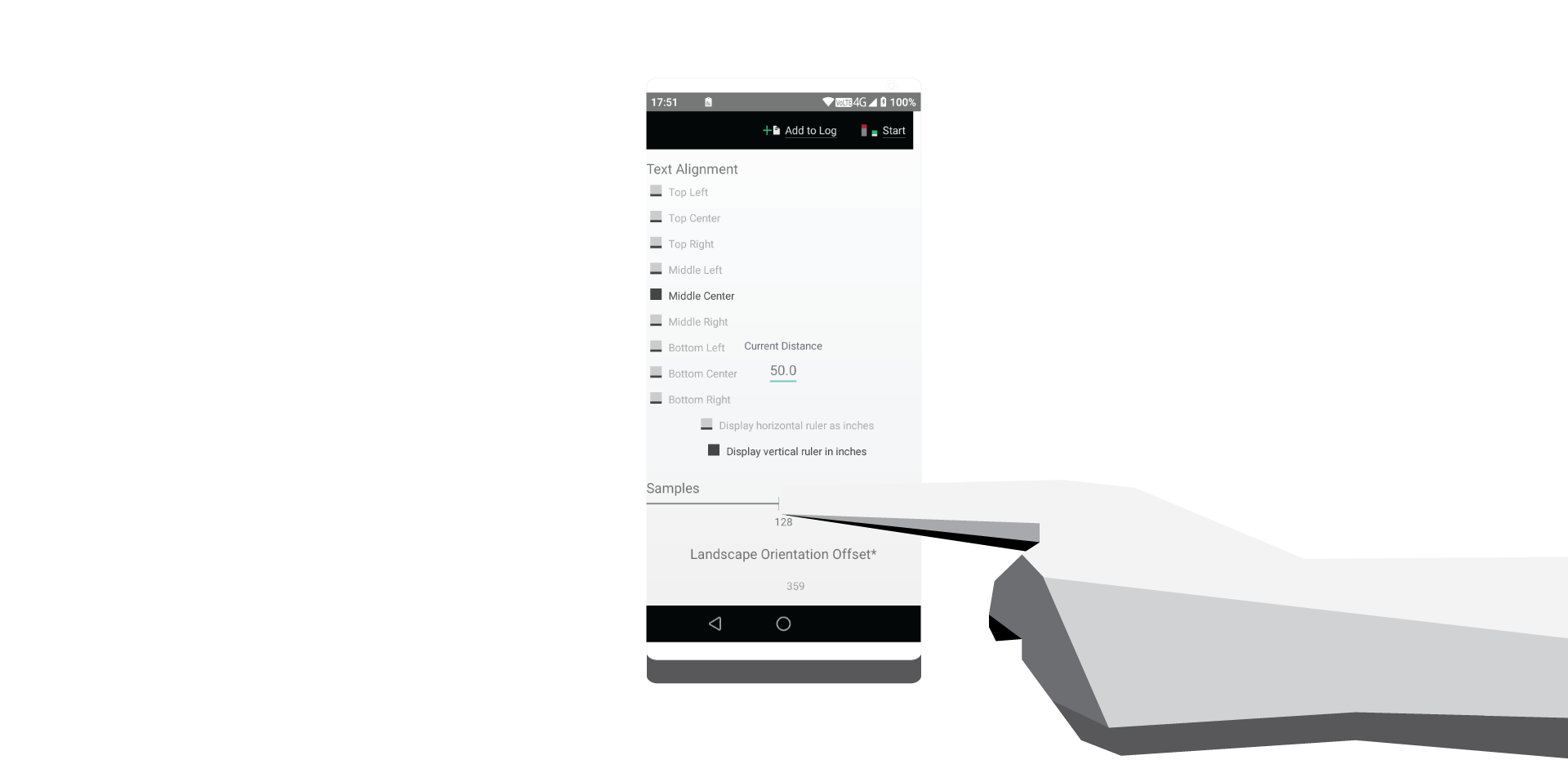 Illustration showing a finger moving a slider marked samples 
                     in the settings menu of the application.
