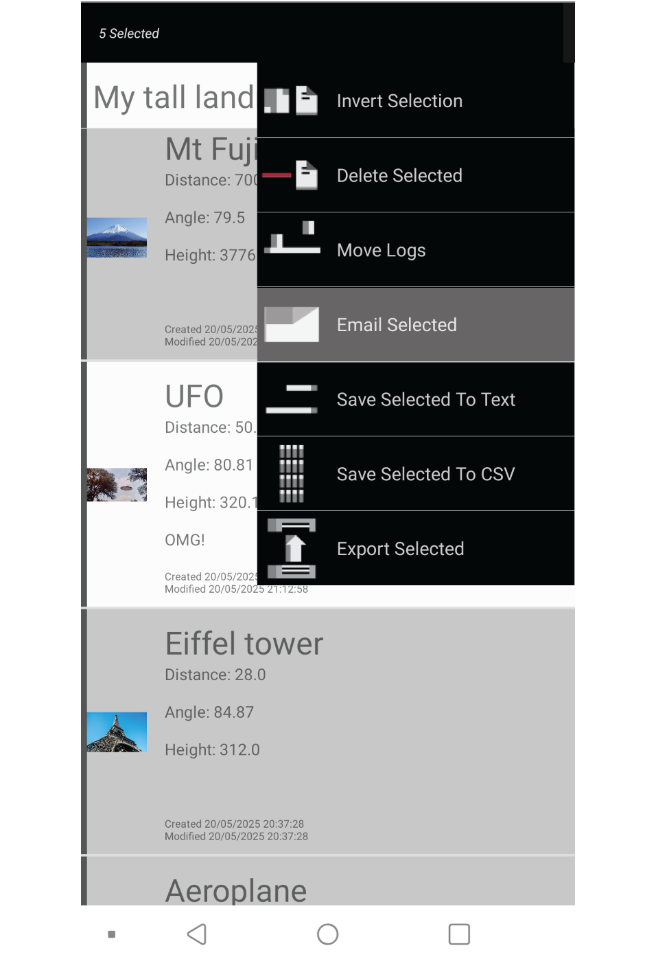 Screenshot showing menu expanded and the email selected menu item highlighted.