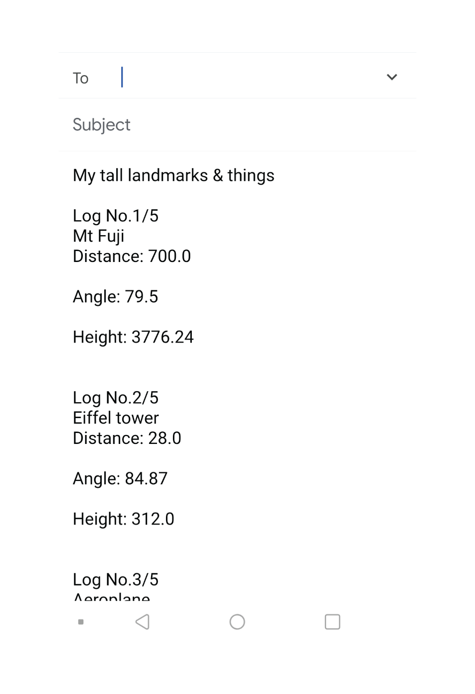 Screenshot showing the textual version of the selected logs within the body of an email.
