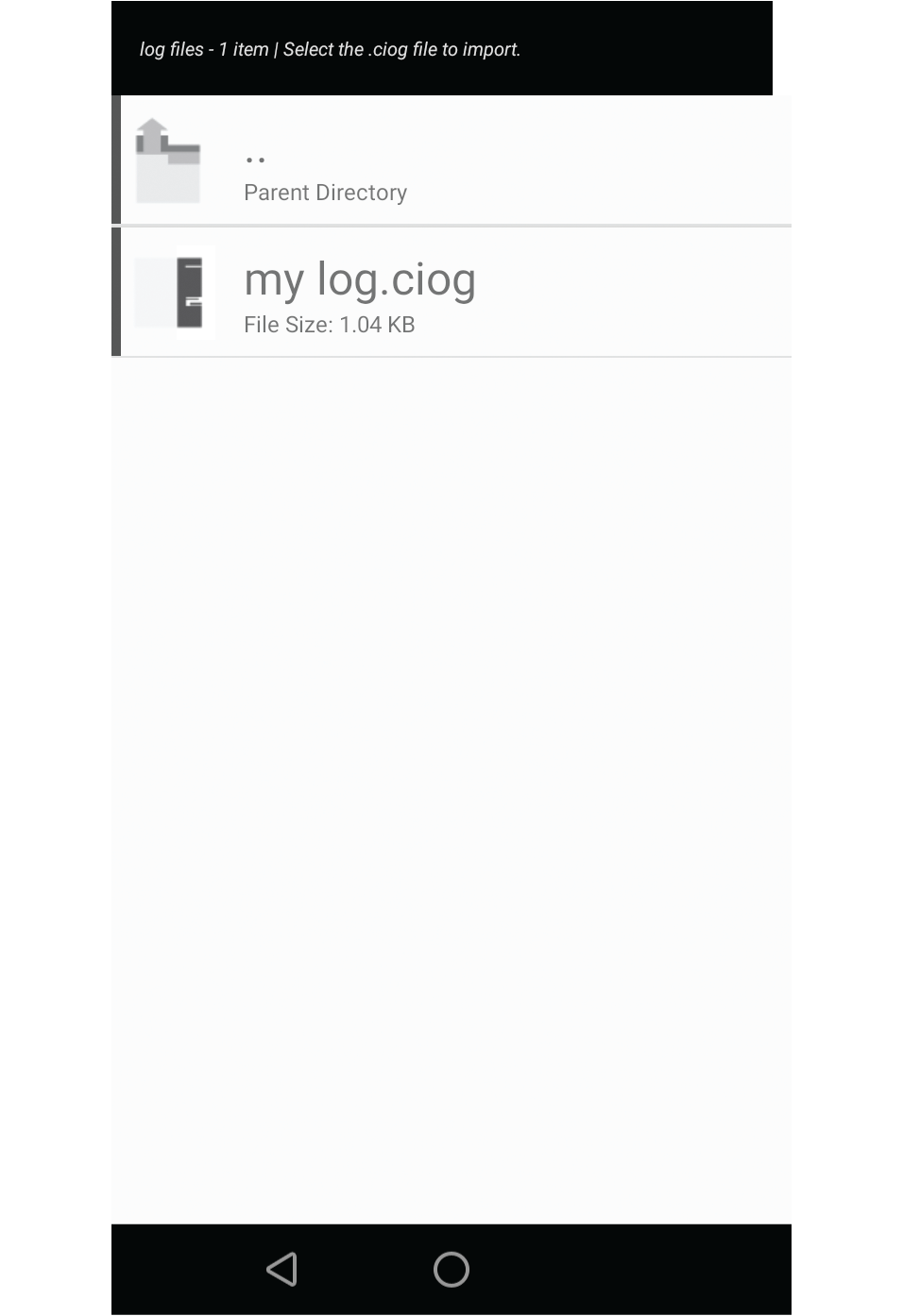 Screenshot showing a single log file within a directory.