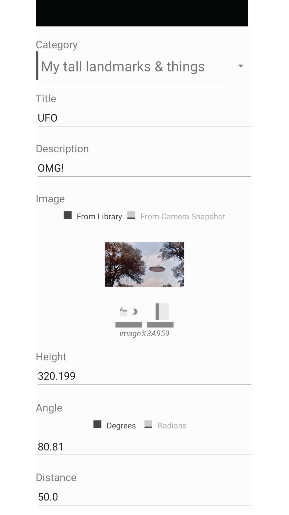 Screenshot showing the log category and title field highlighted.