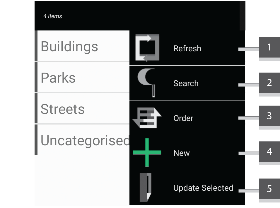 Screenshot showing the category manager with menu expanded.