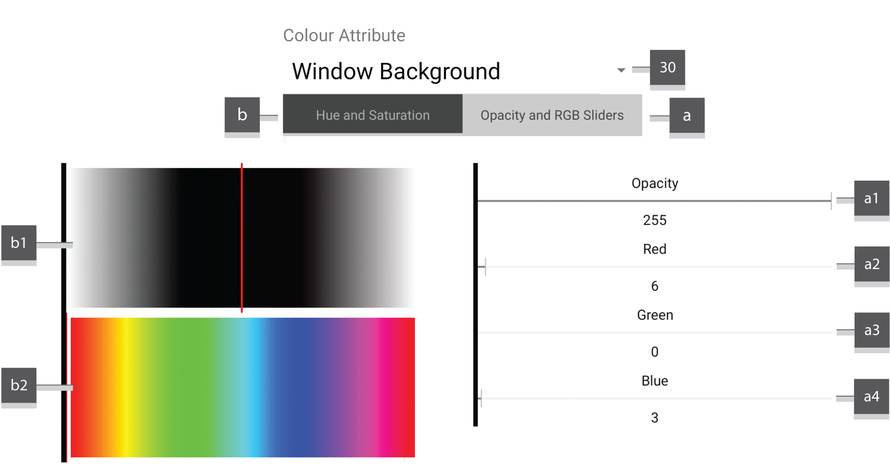 Screenshot showing themeeditor controls.